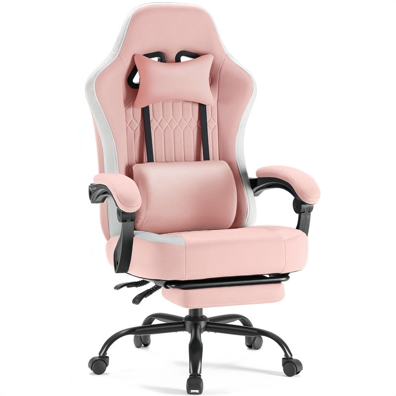 Kelno Ergonomic Gaming Chair with Footrest Lumbar Support Adjustable High Back Swivel Office Chair, Pink