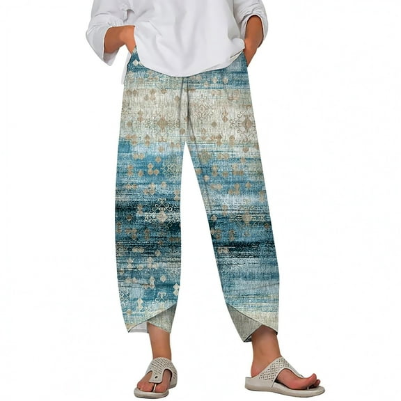 CLOOCL Women Loose Plus Size Long Pants Vintage Porcelain Floral Pattern Printed Wide Leg Pants Female Pockets Trousers