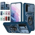 thumbnail image 1 of For Samsung Galaxy S23+ Phone Case,Slide Camera Cover Card Slot PC TPU Shockproof Military Grade Drop Proof Dustproof Ring Holder Stand Case, 1 of 5