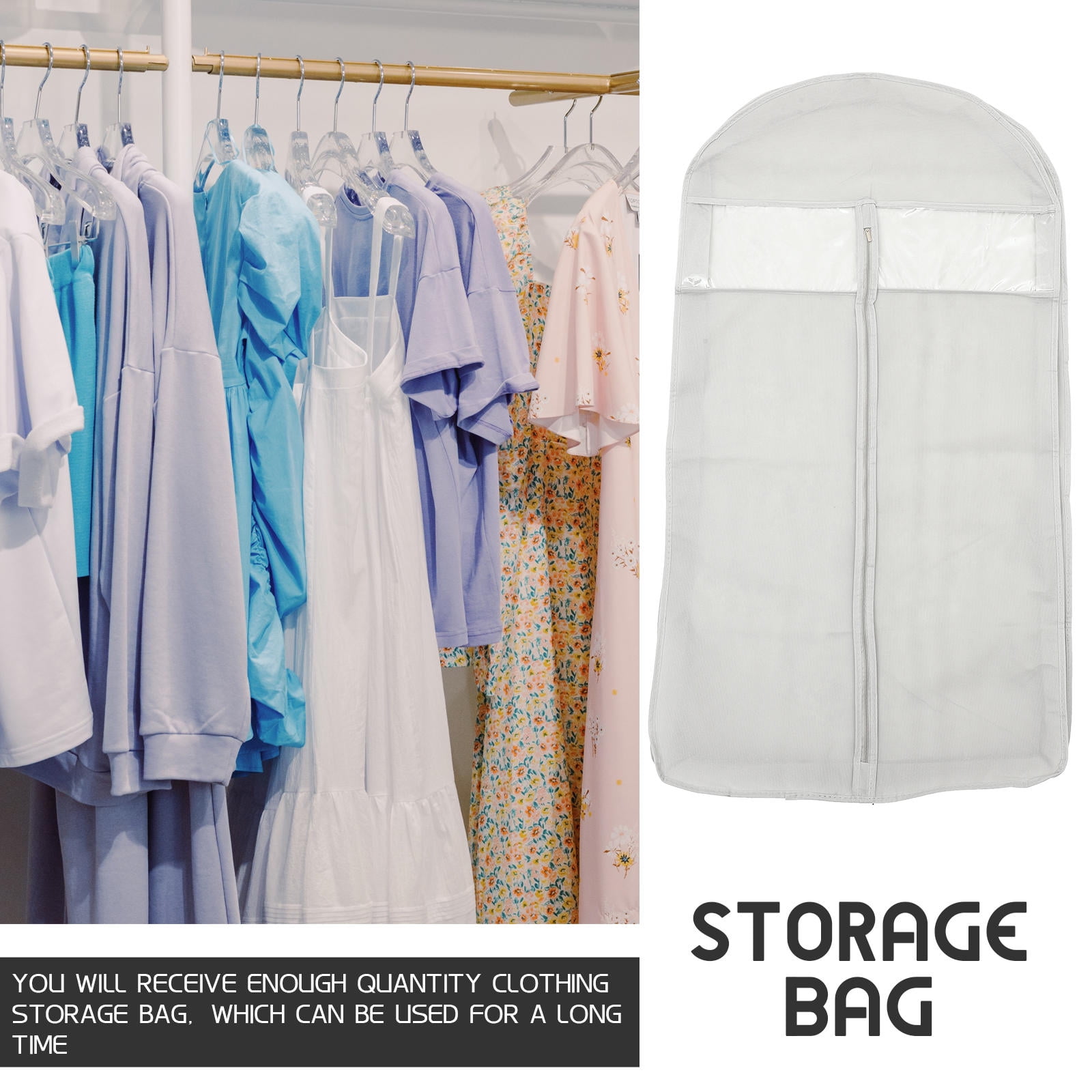 WHAMVOX 3-Pack Grey Hanging Garment Bags, Clothes Storage Covers for Closet Organization and