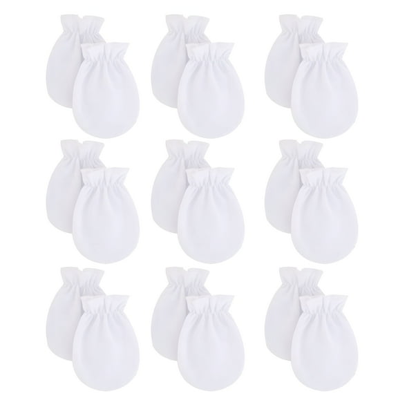 TELOLY Kid Cotton Gloves No Scratch Mittens for 0-6 Months Boys and Girls, 9 Pairs, White