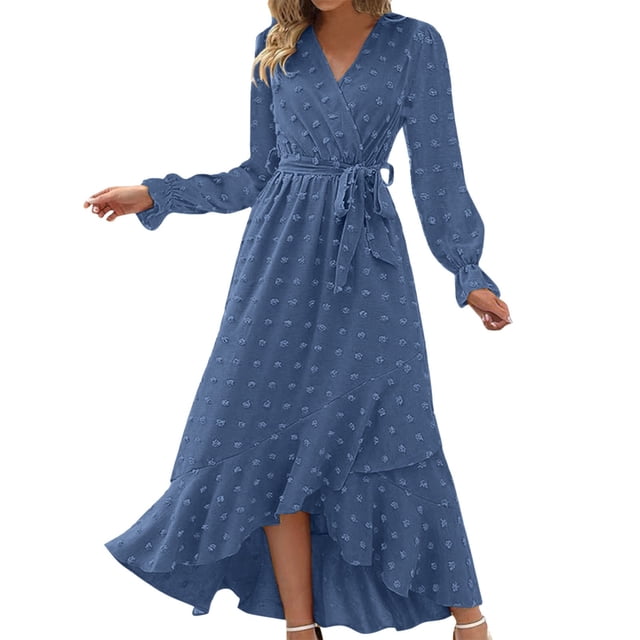 Vestido largo boho con cuello en V y manga larga para mujer - Aterciopelado con abertura, poliéster, vestido de cóctel para bodas y fiestas