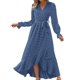 thumbnail image 1 of Vestido largo boho con cuello en V y manga larga para mujer - Aterciopelado con abertura, poliéster, vestido de cóctel para bodas y fiestas, 1 of 4