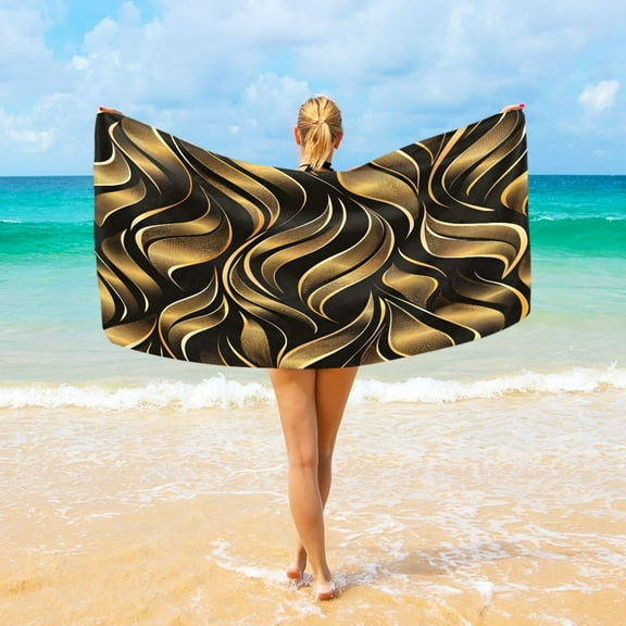 Ryvnso Gold Tropical Leaves Oversized Beach Towel Microfiber Bath Blankets Swimming Fitness 37" x 74"
