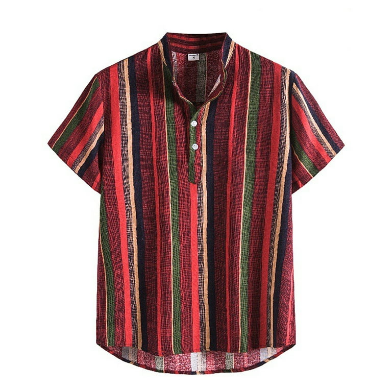 VSSSJ Hawaiian Shirts for Men Plus Size Fashion Striped Print