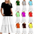 thumbnail image 5 of Summer Dresses for Women 2024 Color Block Tiered Casual Loose Ankle Length Dress Short Sleeve Crewneck Holiday Dress Pockets Yellow,M, 5 of 5