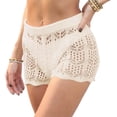 thumbnail image 2 of Womens Drawstring Shorts Women's Crochet Beach Shorts Hollow out High Waisted Sheer Board Shorts Summer Bikini Swimsuit Cover up Bottoms Beige L, 2 of 7