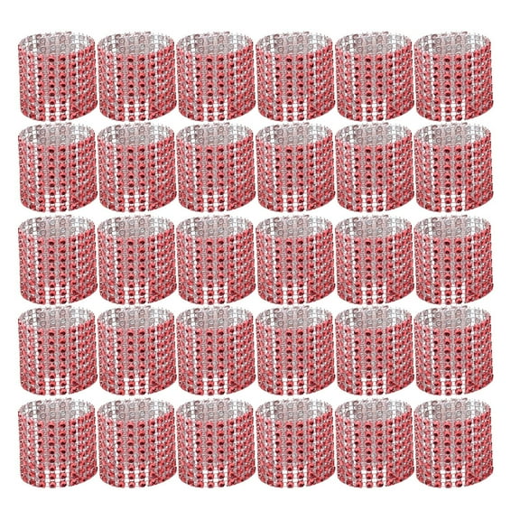 Masteelf Elegant Napkin Ring with 8 Rows of Simulated Diamonds for Wedding Decoration Plastic Red 30PCS