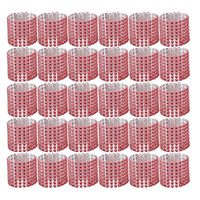 30PCS Elegant Napkin Ring with 8 Row Rhinestone Pretty Napkin Holder Napkin Buckle Decoration for Wedding Party (Red)