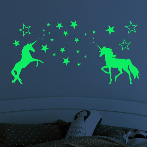 Glow In The Dark 24 UNICORN Stickers Luminous Kids Bedroom Nursery Ceiling Wall 