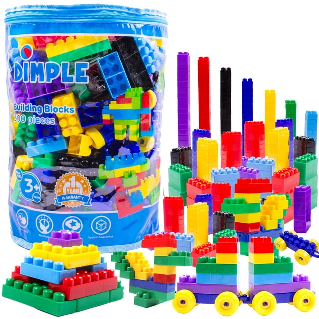 Dimple Large Blocks for Toddlers/Kids Stackable, Multi-Colored, Interlocking Toys Safe, Non-Toxic Plastic Bright Colors, Waterproof Boys and Girls Age 3 + (300 Pieces)