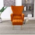 thumbnail image 2 of Velvet Accent Chair with Ottoman Set, Modern Fabric Upholstered Armchair with Golden Metal Legs and High Back, Single Sofa Chair Comfy Couch for Living Room Bedroom Lounge Corner, Orange, 2 of 7