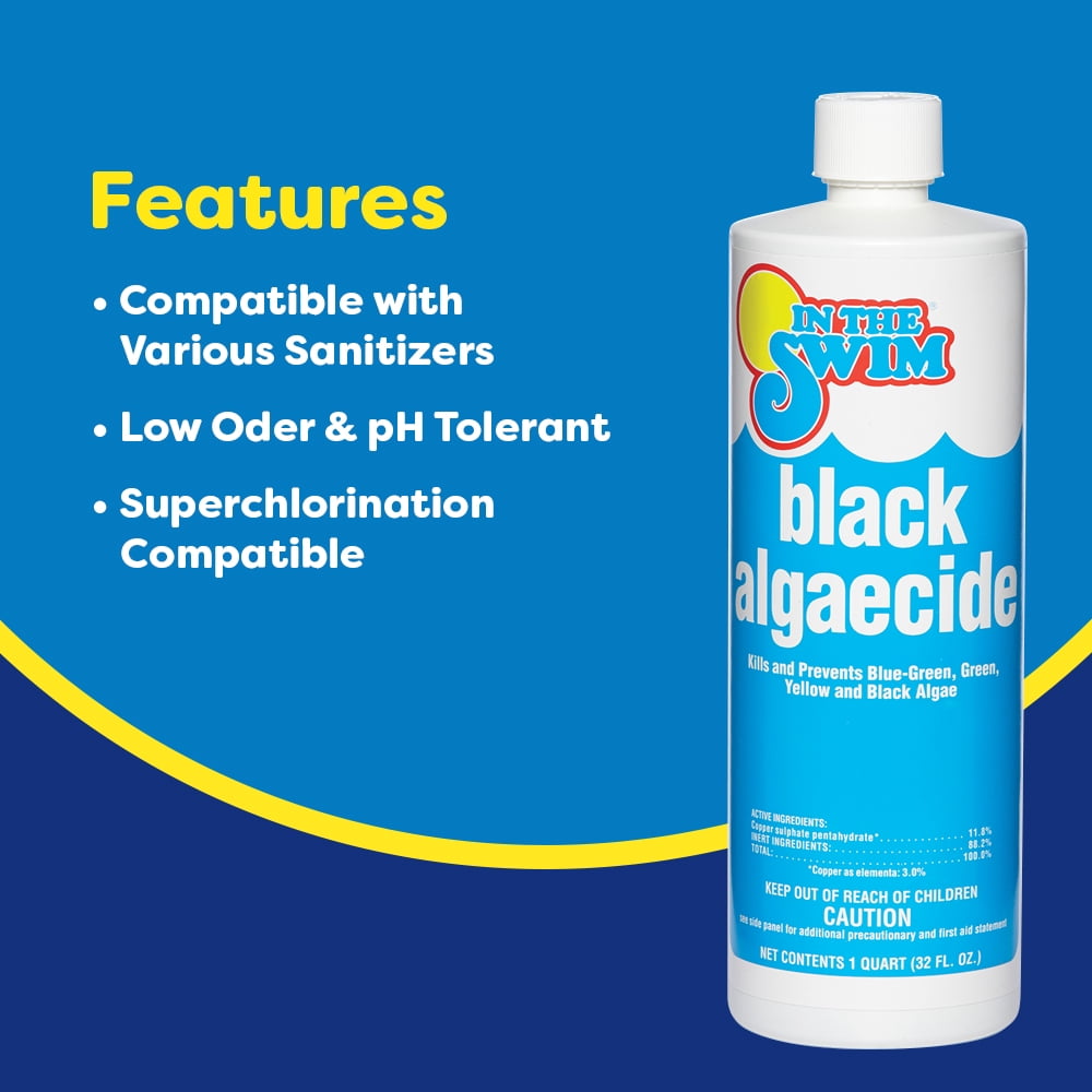 In The Swim Black Algaecide – Eradicates Black Algae in Swimming Pools - Copper Sulfate Pentahydrate - 1 Quart F050001012AE