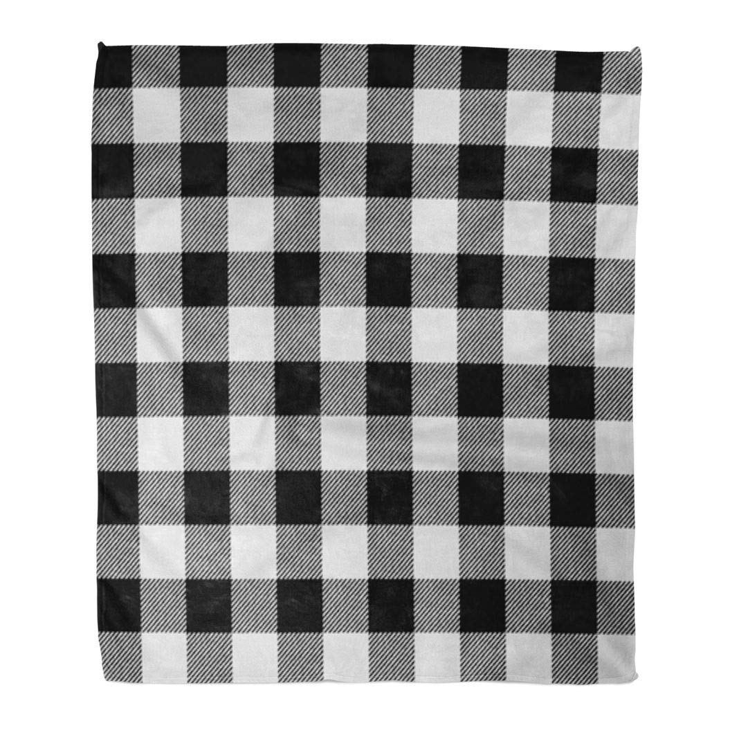 ASHLEIGH Flannel Throw Blanket Black White Buffalo Plaid Pattern