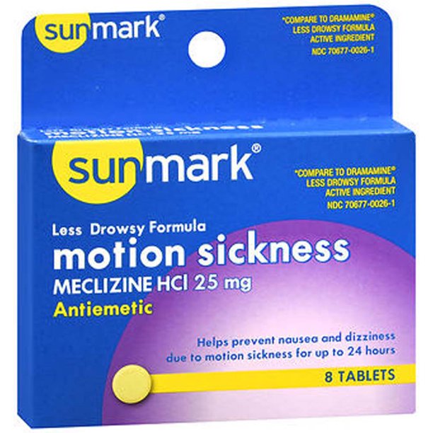 Sunmark Motion Sickness 25 mg Tablets Less Drowsy Formula 8 ct