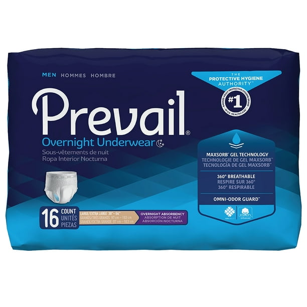 Prevail Men's Overnight Absorbency Incontinence Underwear, LXL, 16