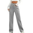thumbnail image 2 of ClodeEU Women's Strencth High Waist Straight Leg Pants with Pockets, Solid Color Elastic Waist Long Trousers Gray,Womens Plus S, 2 of 5