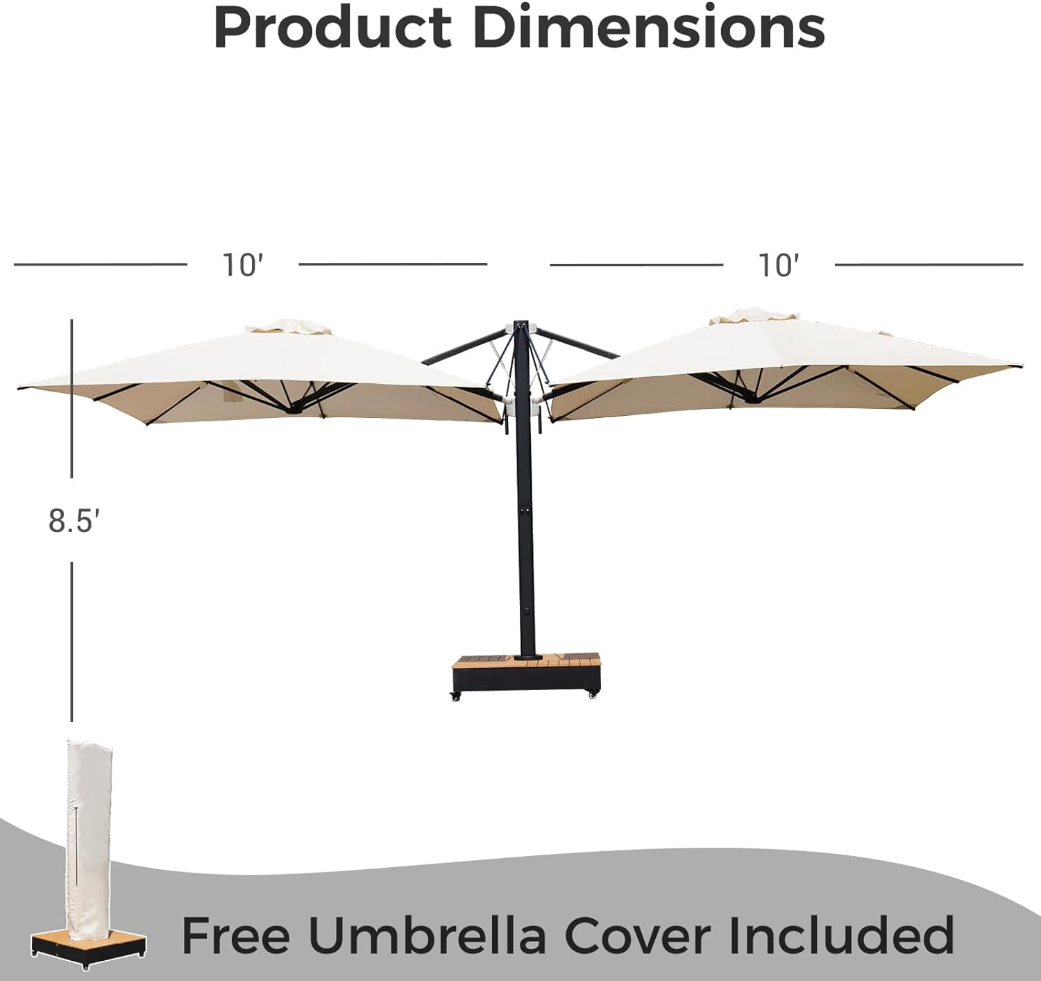 Grand Patio 10x10ft Patio Double-Sided Outdoor Cantilever Umbrella with Base & Cover, Black Pole