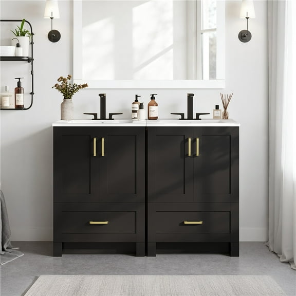 Topeakmart 34" Height Modern Freestanding Bathroom Vanity with Sink, Black