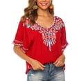 thumbnail image 2 of Women's Embroidered Tops Short Sleeve Shirts Traditional Pattern of Feathers and Flowers Ethnic Style Blouse, 2 of 7