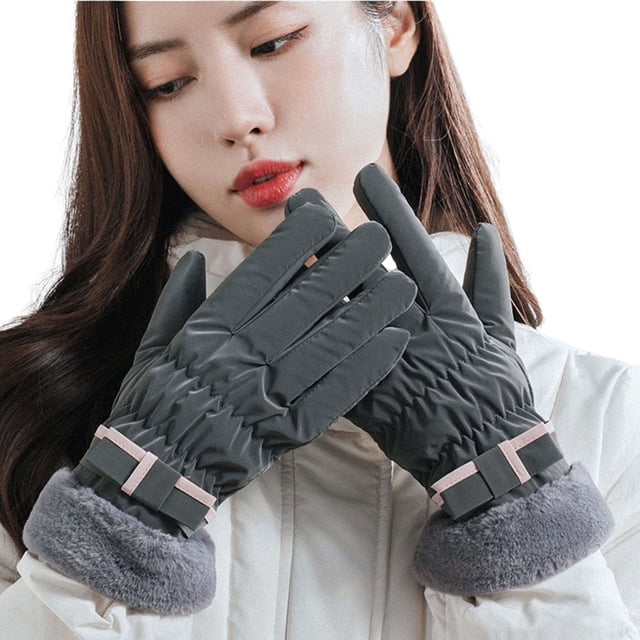 Yingyy Woman Riding Windproofed Gloves Thick Soft Fleece Cuff Anti-slip Water Resistant Design for Cold Weather Outdoor Skiing and Cycling