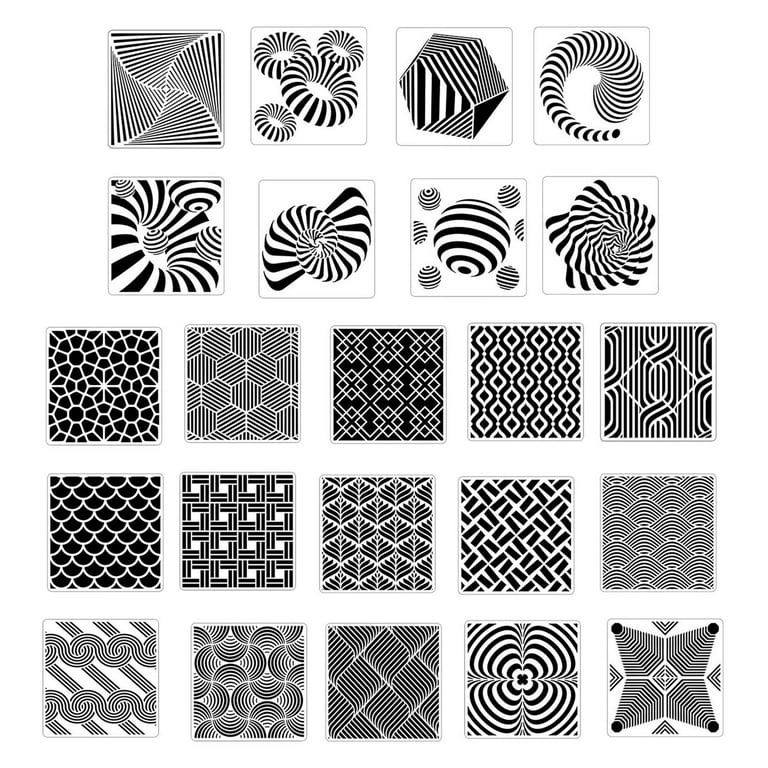 24x Geometric Stencils Painting Templates Reusable 5.9 x 5.9inch for  Furniture Wall Decor Tracing Supplies