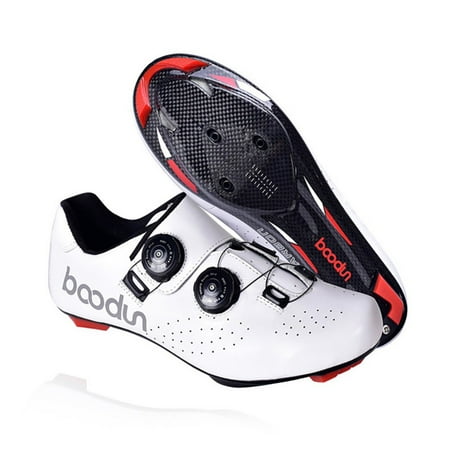 

1Pair Professional Leather Road Cycling Shoes Men s Lock-assisted Bicycle Shoes Summer Men s Spinning Shoes Biking Lock Shoes White 11