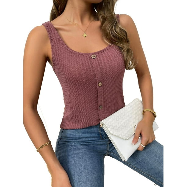 Women's Regular Stretch Plain Casual Plain Tank Scoop Neck Dusty Pink Tank Tops & Camis