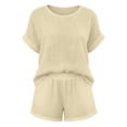 thumbnail image 5 of GUACER Two Piece Sets for Women Lightweight Cotton Linen Short Sleeve Top and Shorts Set Summer Casual Outfit, 5 of 7