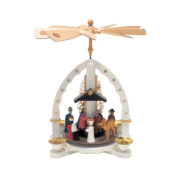 Alexander Taron 10.5" Richard Glaesser Nativity Christmas Pyramid Candle Holder - White