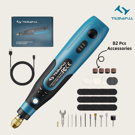 Tilswall Mini Cordless Rotary Tool, 3-Speed and USB Charging Rotary Tool Kit with 82 Accessories, Multi-Purpose 3.7V Power Rotary Tool for Sanding, Polishing, Drilling, Etching, Engraving, DIY Crafts