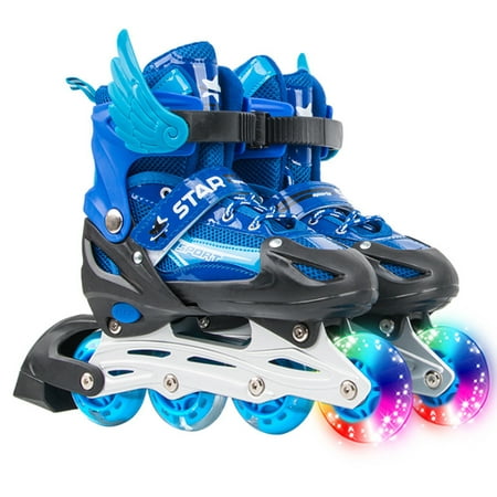 Novashion Kids Adjustable Inline Skates with Light up Wheels, Outdoor and Indoor Illuminating Roller Skates Skating Shoes for Boys, Girls, Beginners, Side with Wing
