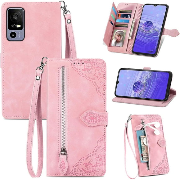 shiyou-for Jitterbug Smart4 Wallet Case for Women/Men,Lively Jitterbug Smart 4 Case,7 Card Holder Leather Flip Case with Strap Stand Pocket Shockproof Folio Magnetic Zipper Wallet Purse Case -Pink