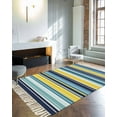 thumbnail image 4 of Blue Yellow Teal Stripes Large Area Rug 4x6ft Woven Runner Rug,Boho Colorful Ombre Texture Washable Living Room Bedroom Kitchen Bathroom Classroom Carpet with Tassels,Indoor Outdoor Throw Door Mat, 4 of 5