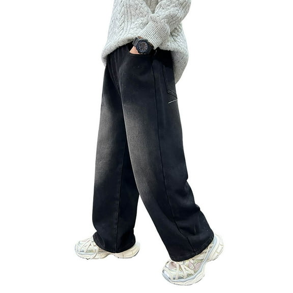 NAFUU Boys Wide Leg Jeans Casual Denim Pants Elastic Waist Straight Leg Jeans Loose Fit Denim Pants Vintage Denim Trousers Streetwear Versatile Pants 4-5 Years