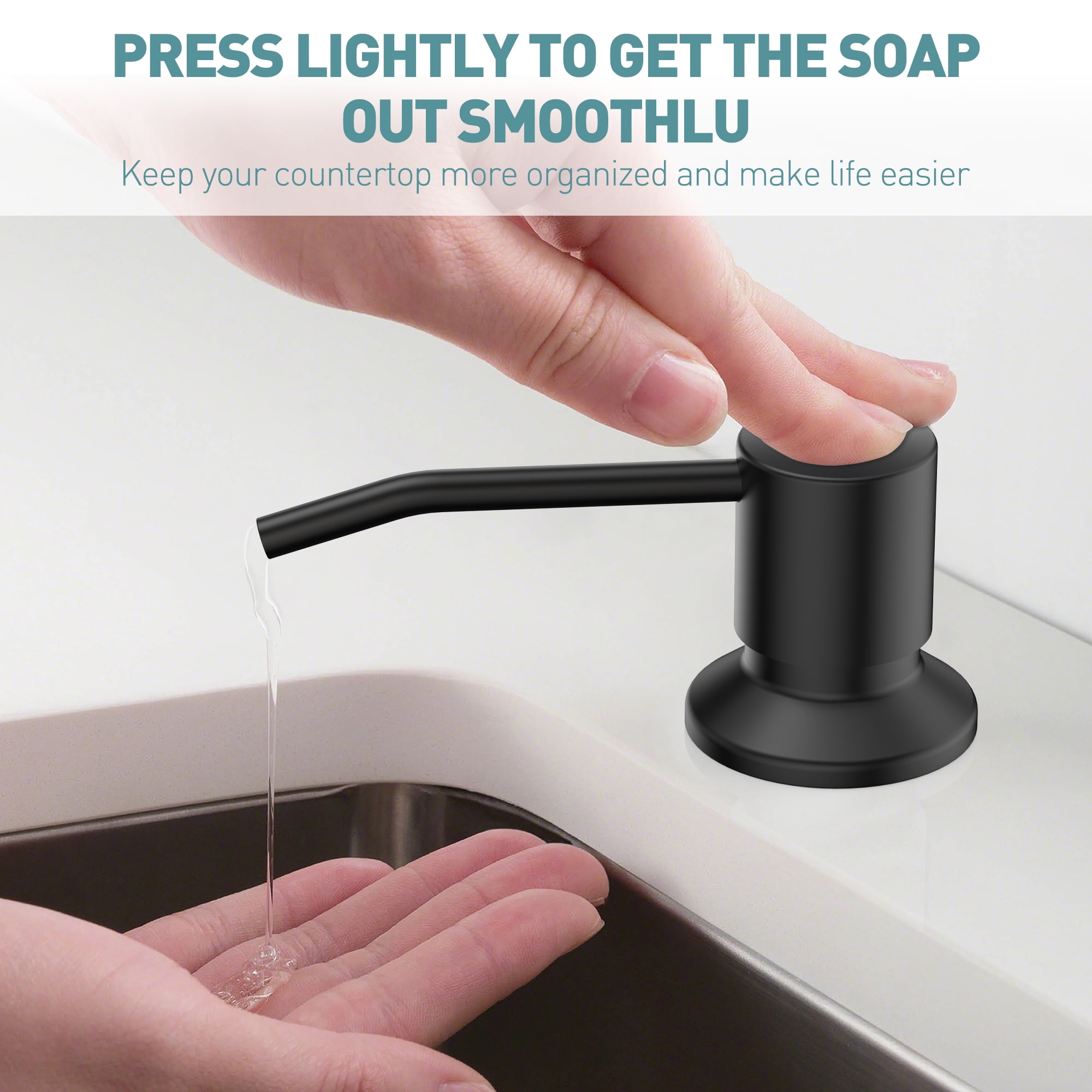 GPED Kitchen Faucet, Kitchen Sink Faucet with Soap Dispenser & Pull Down Sprayer, SUS304 Stainless Steel, Commercial Single Handle Kitchen Faucet with Deck Plate for Laundry Utility Rv,Matte Black
