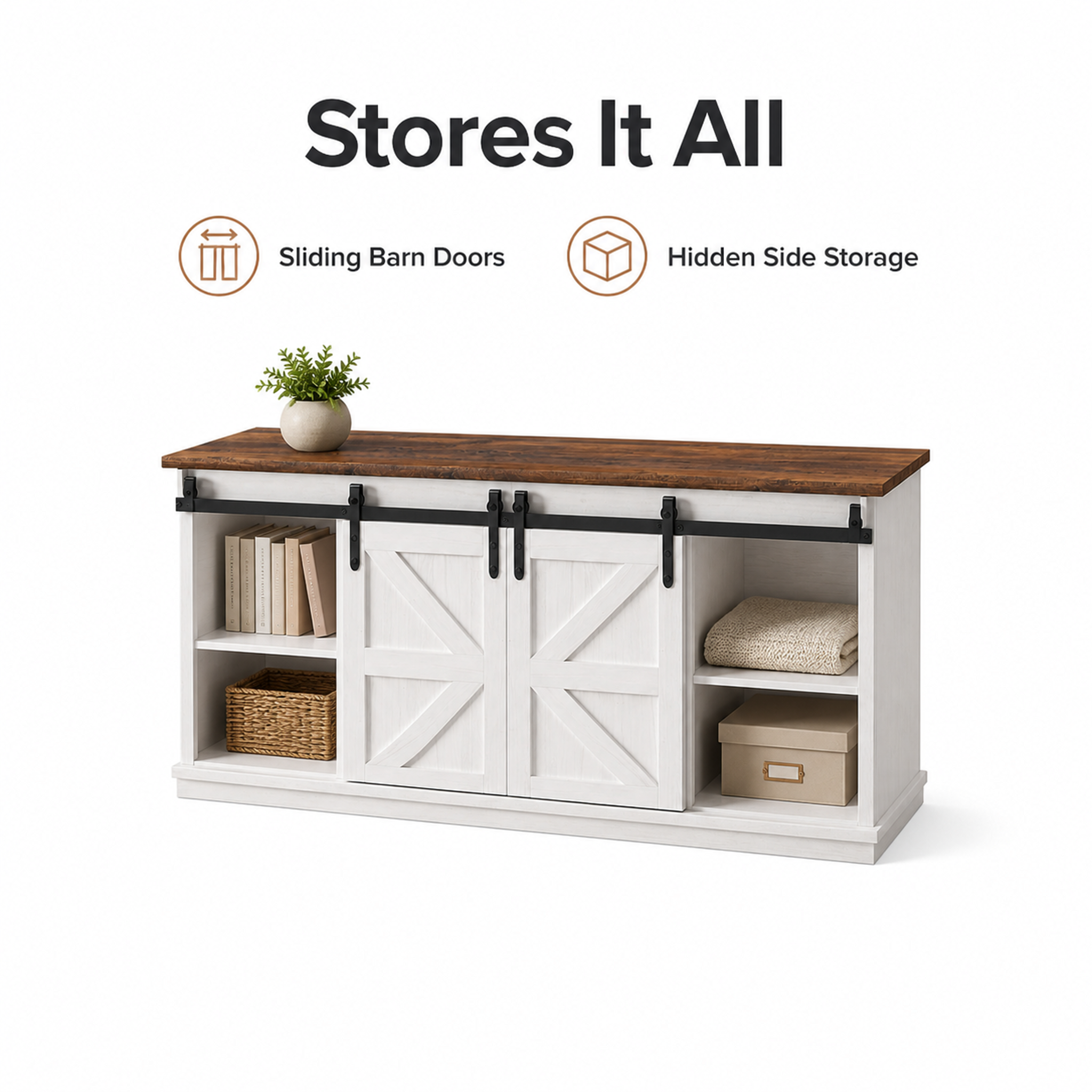 Homall Farmhouse TV Stand for 65 inch TVs with Sliding Barn Doors, White photo 6