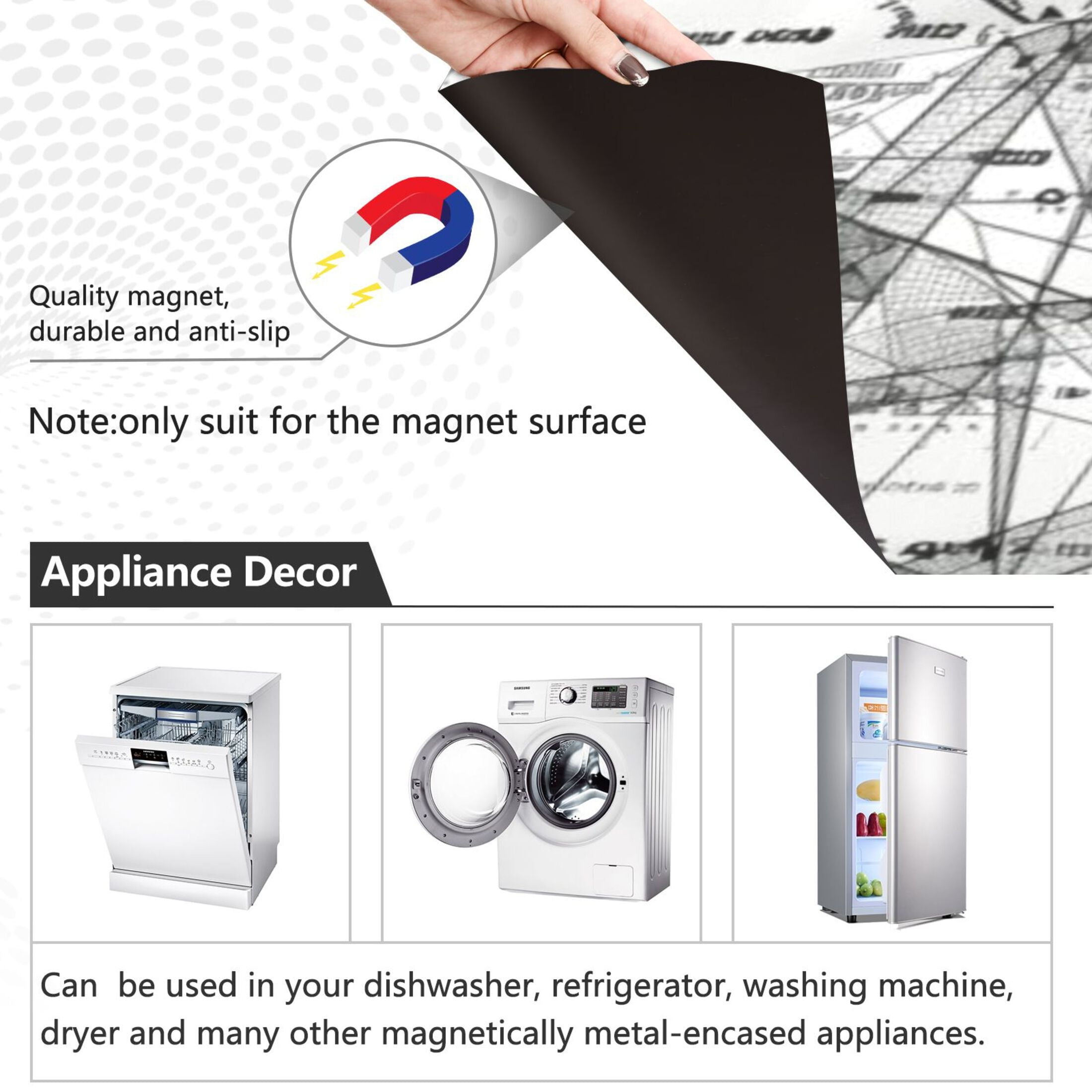 Dishwasher Magnetic Sticker 23x26 Inch Refrigerator Magnetic Sticker Washing Machine Magnetic Sticker Kitchen Panel Magnetic Sticker Home Decor Black Line Calculation Problem