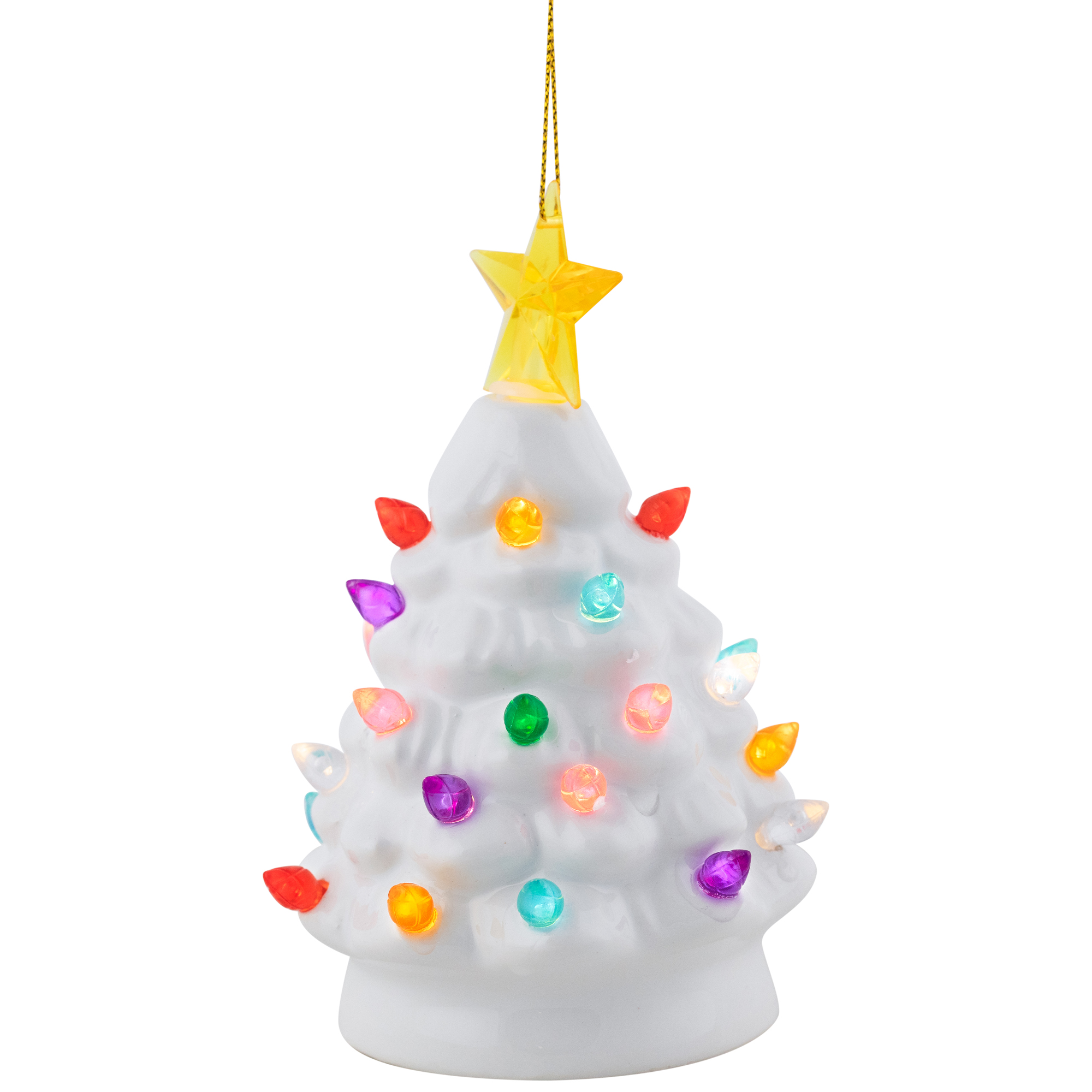 Mini LED Lighted Retro Christmas Tree with Gold Star Ornament - 5.25" - White