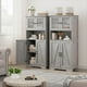 thumbnail image 2 of Armario de almacenamiento para baño doble, armario de lino blanco con estantes y puertas de cristal, armario de cocina, gris, 2 of 6