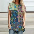 thumbnail image 2 of LYXSSBYX Womens Tops Plus Size Low High Top Clearance Women Fashion Casual Printing Short Sleeves O-Neck Long T-Shirt Blouse Tops, 2 of 4