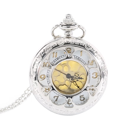 

Vintage Hollow Flower Quartz Pocket Watch Necklace Pendant with Chain Birthday Gifts