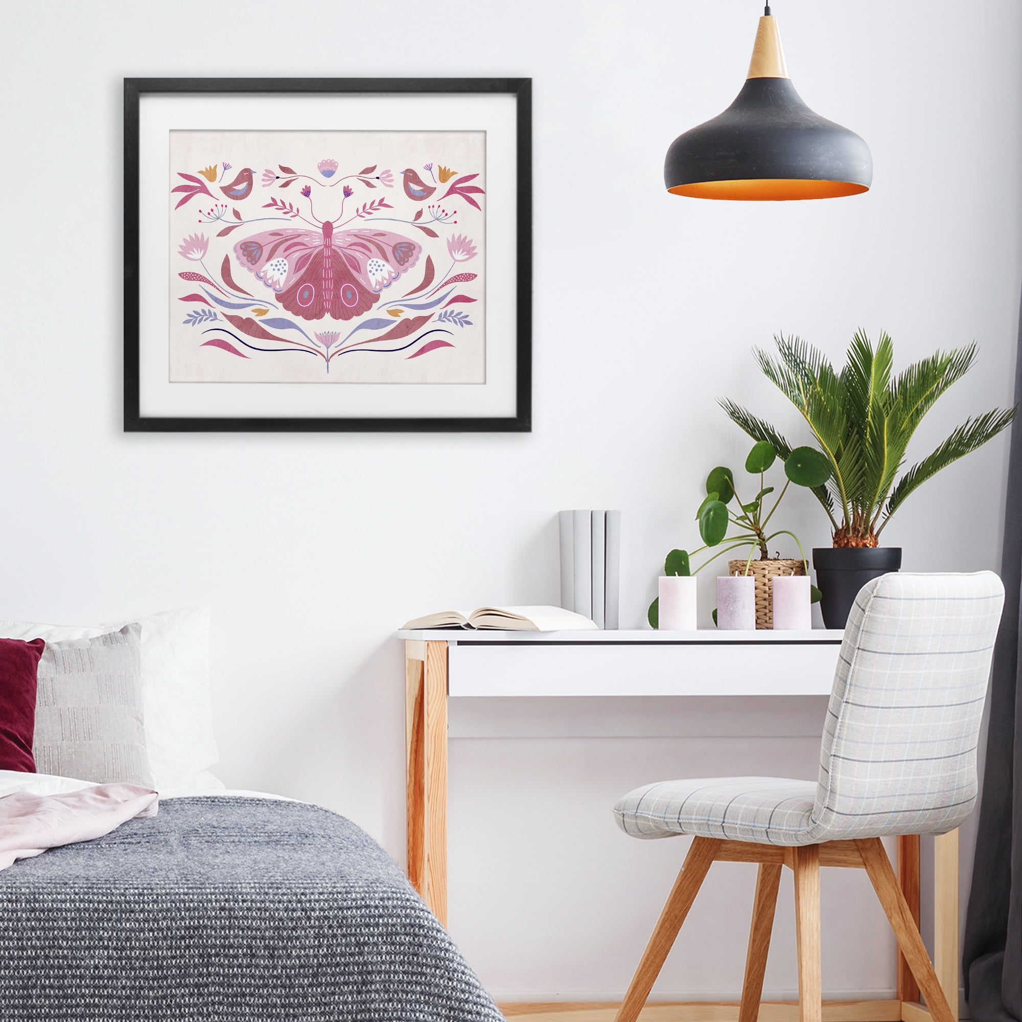 Stupell Industries Pink Boho Butterfly Black Framed Print Under Glass, design by Kim Allen
