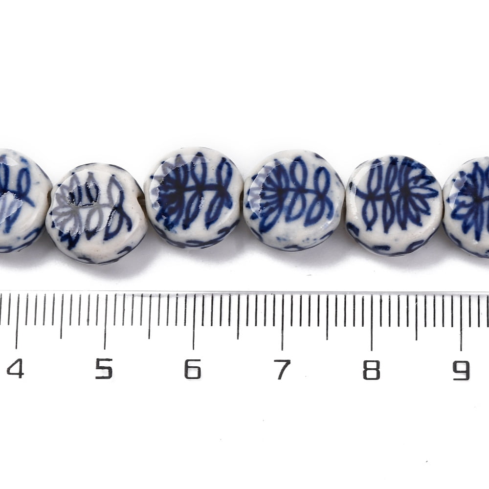 Handmade Blue and White Porcelain Beads Strands Mixed Patterns Round Prussian Blue 11~12x5~6mm Hole: 1.6mm about 32pcs/strand 14.25''(36.2cm)