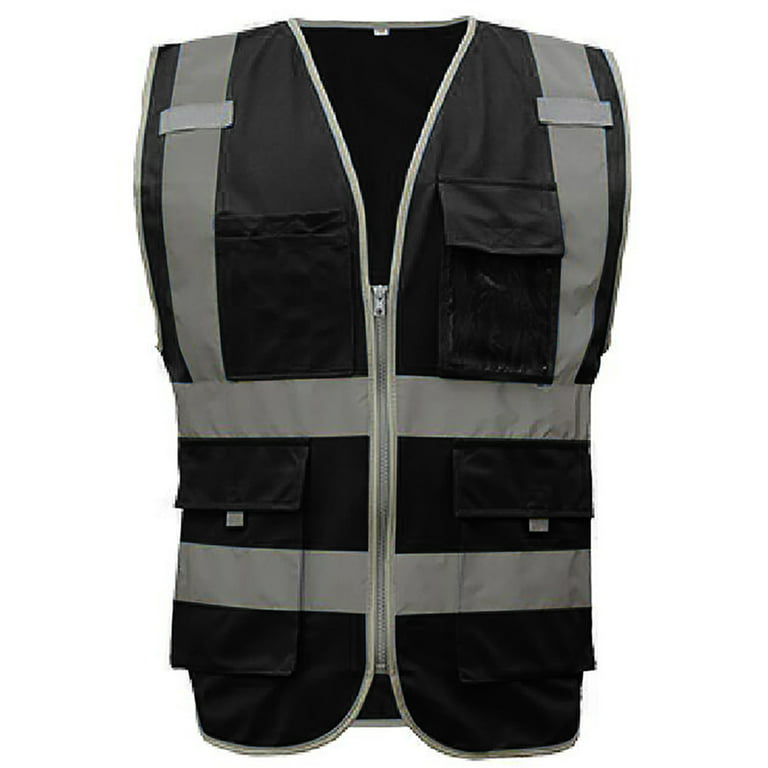 GOGO 5 Pockets High Visibility Zipper Front Breathable Safety Vest with  Reflective Strips, Uniform Vest-Blue-XL