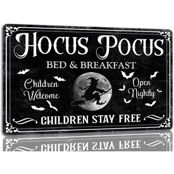 Halloween Bed And Breakfast Metal Tin Sign, Vintage Spooky Witch Decor, Gothic Wall Art for Cafe Bar Kitchen, 8 x 12 Inch