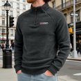 thumbnail image 2 of TOUMENY Men Half Zip Fleece Pullover High Neck Outdoor Hiking Casual Warm Winter Sweater Solid Letter Embroidered Raglan Sleeve Relaxed Pullover Black L, 2 of 7