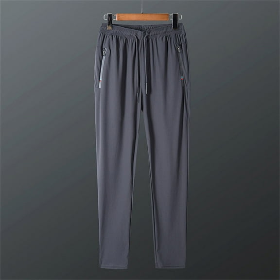 WUWUQF Mens Joggers Sweat Pants Men and Women's Lightweight Dry Running Hiking Athletic Workout Track with Zipper Pockets Grey