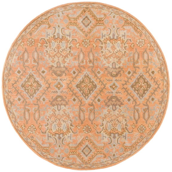 SAFAVIEH Wyndham Jocelyne Bordered Wool Area Rug, Terracotta, 7' x 7' Round