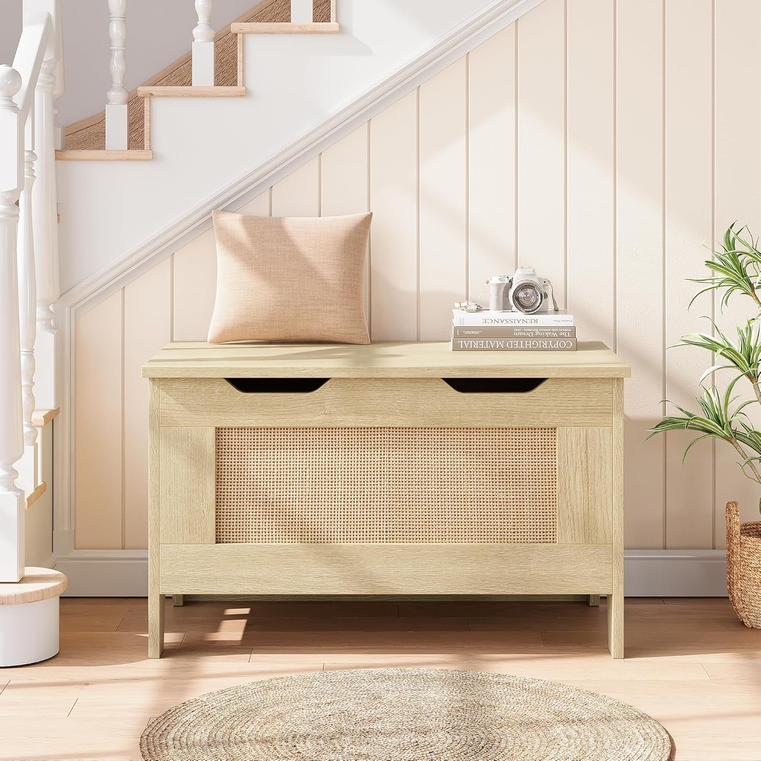 Storage Chest,24.8 In Storage Trunk with Safety Hinges,Wooden Storage Bench,Toy Organizer Box Shoe Bench,Easy Assembly,Storage Bench for Bedroom,Living Room,Entryway